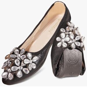 Ballet Flats Bling Cute Rhinestone Foldable Sparkly Comfort Slip On Shoes Size 6
